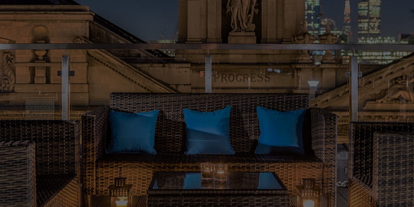 Seat at a rooftop bar in London